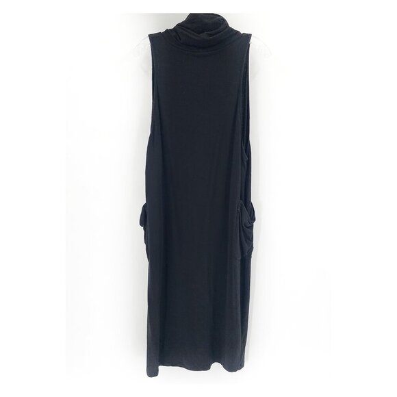 EILEEN FISHER Black Cowl Neck Sleeveless Knit Midi Dress Pockets - Picture 3 of 5